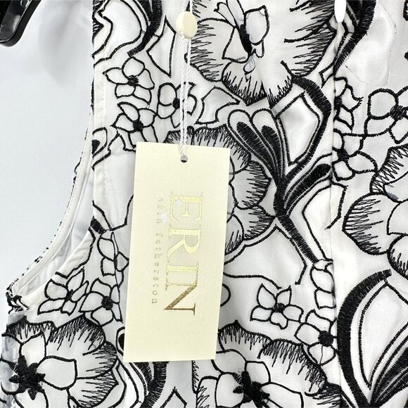 ERIN by Erin Fetherston Appliqué Dress Size 2 Black & White Floral Sleeveless - Picture 7 of 14